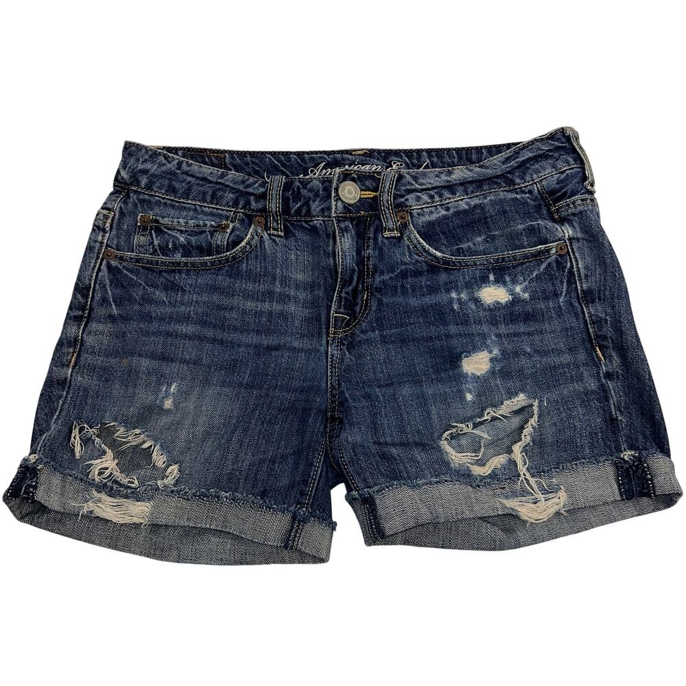 American Eagle Outfitters Distressed Denim Cuff Cutoff Low Rise Shorts Size 0